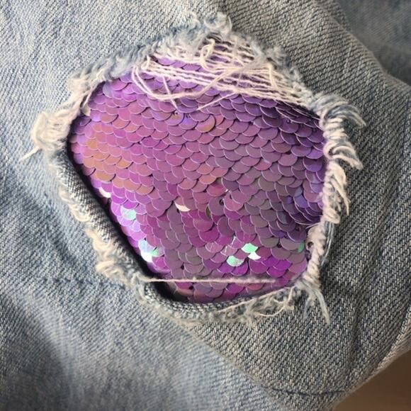 New Cat & Jack Fall Girls Overalls purple Sequin Distressed knees XS 4/5 NWT - Picture 3 of 5